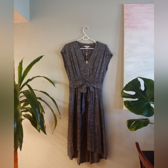 Max Studio Preppy Classic A-line Pleated V Neck Chambray Tie Belt Shirtdress - Picture 2 of 7